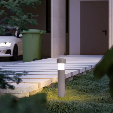 Modern Outdoor Floor Lamp - Gray Metal & Cement Cylindrical