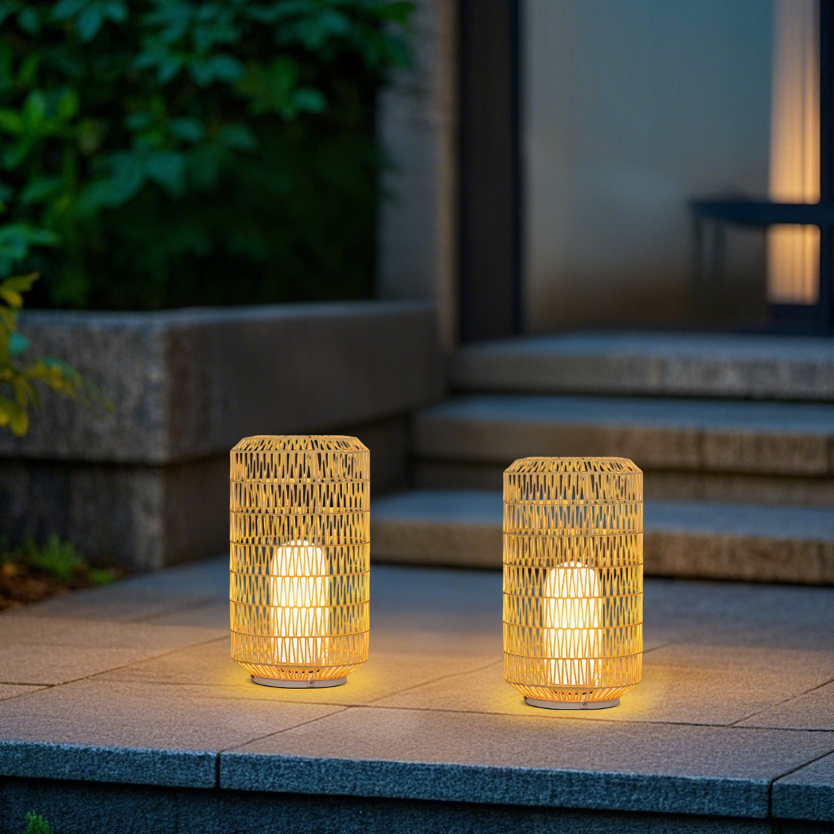 Farmhouse Outdoor Lamp - Wood & Metal Rattan Lantern