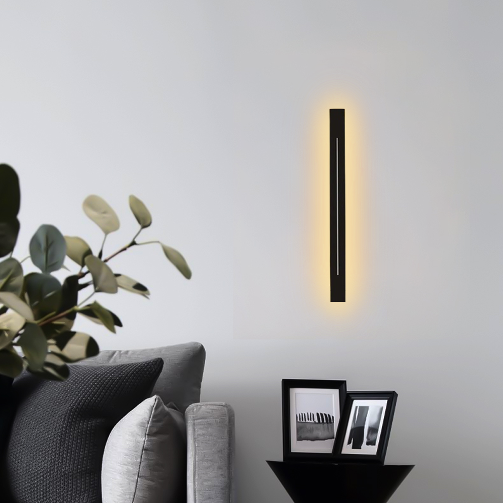Minimalist Linear Black Wall Lamp for Living Room warm light 60cm