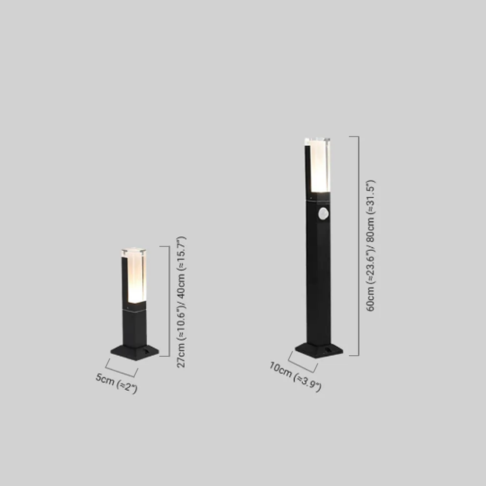 Modern Black Rectangular Outdoor Path Light Size