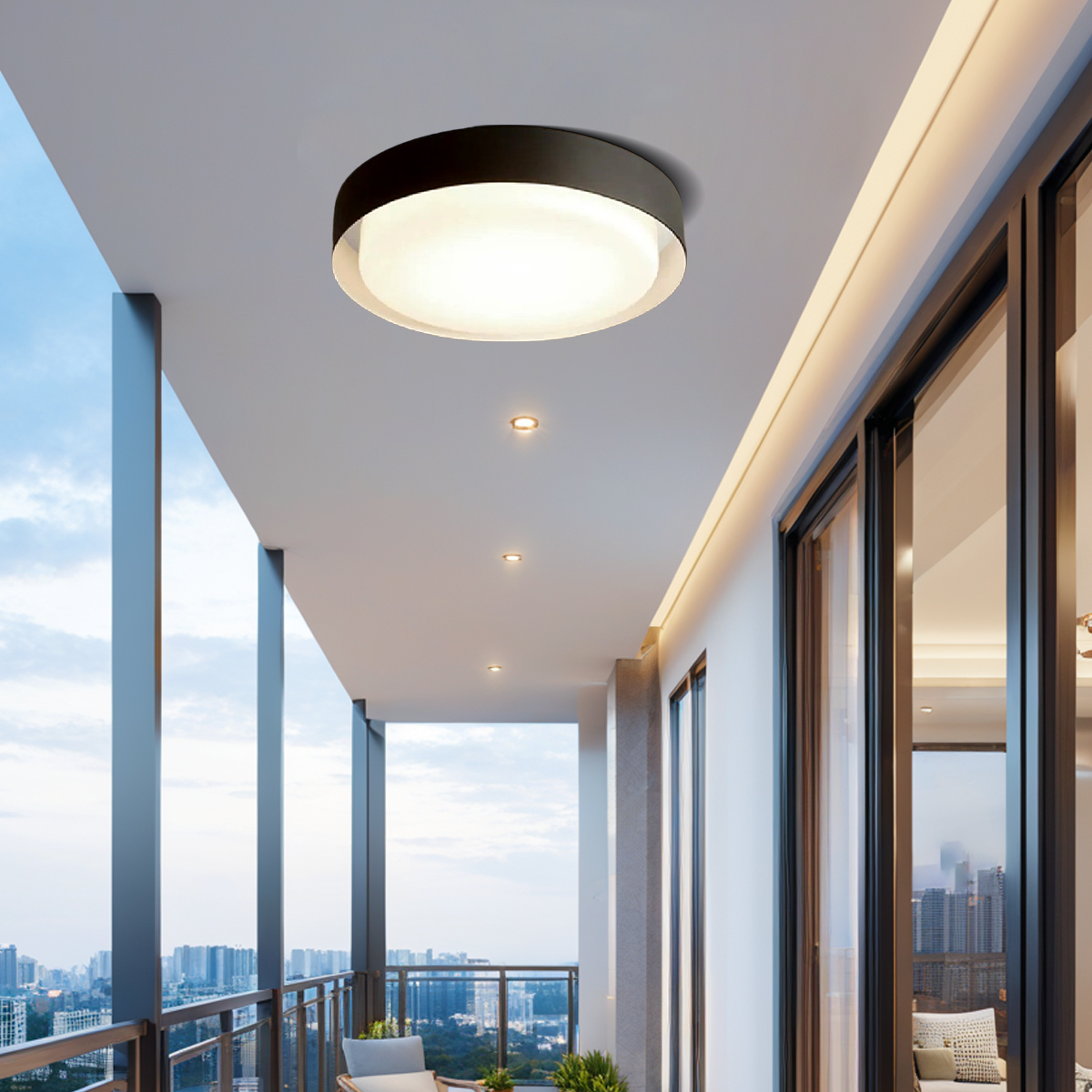 Modern Black Outdoor Ceiling Lights Metal Acrylic Round