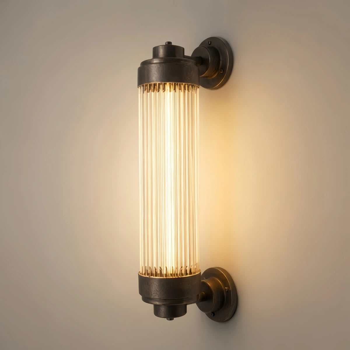 Irondale Modern Outdoor Wall Lamp - Bronze Glass Cylindrical Design for Garden & Patio