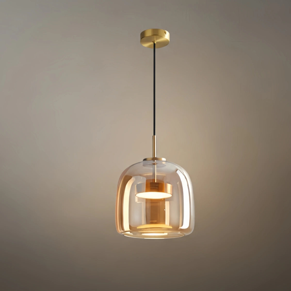 Vetro Modern Hand-Blown Pendant Lamp — Smoked Glass & Metal Accent for Kitchen Island