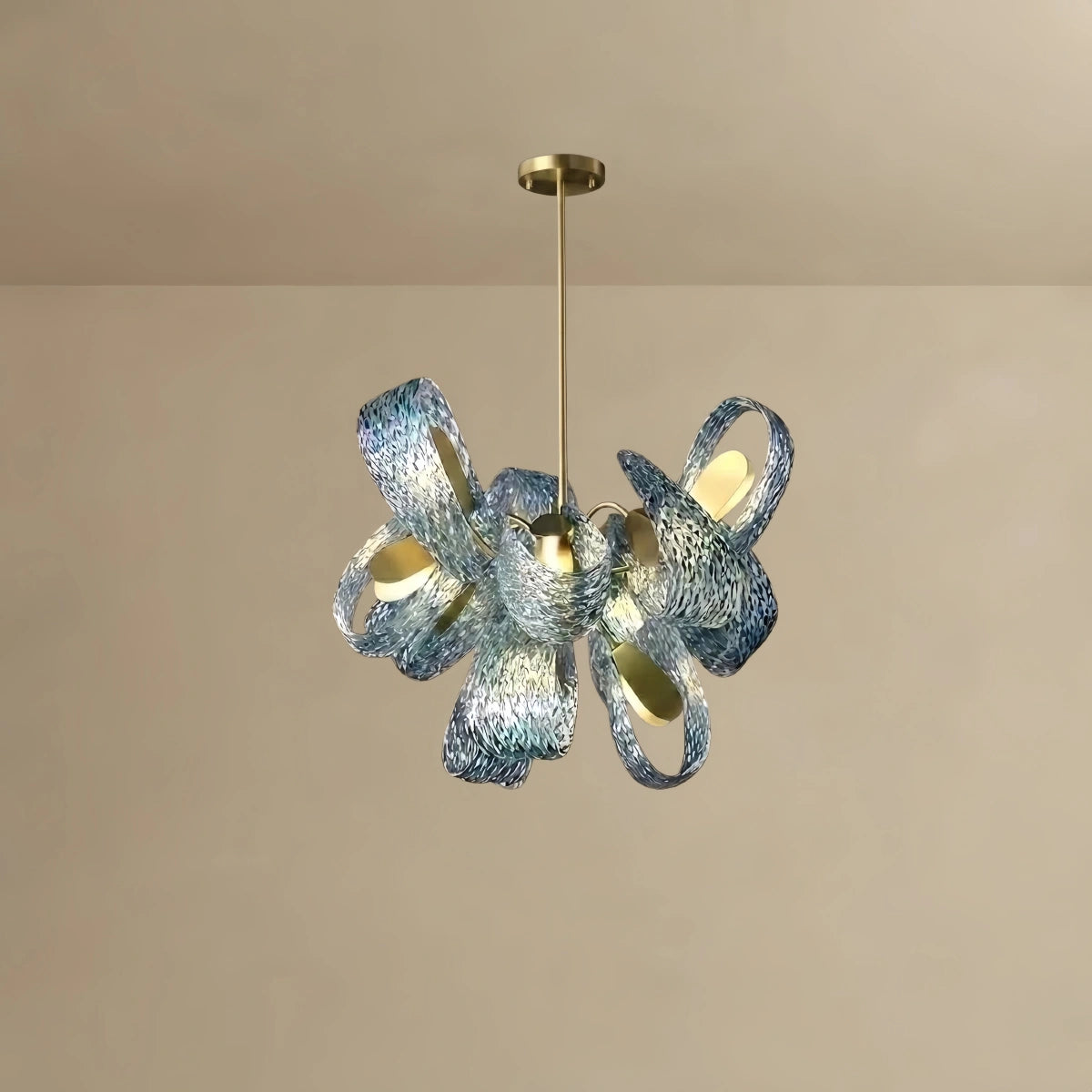 Art Deco Peacock Chandelier – Blue Feather Art Glass Contemporary for Dining Room Bedroom