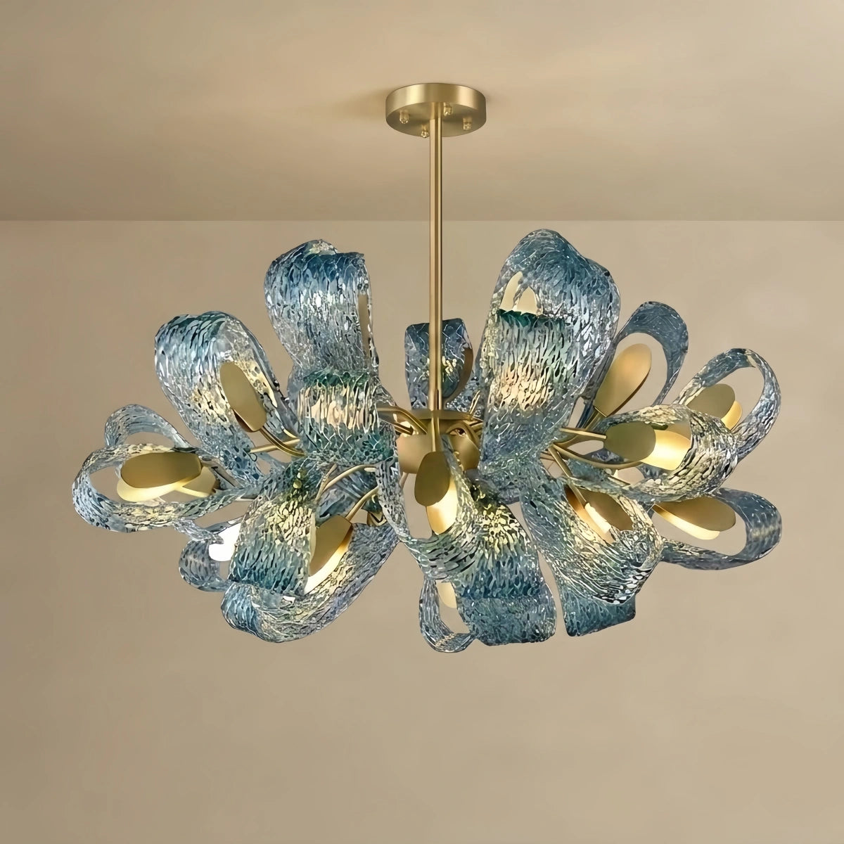 Art Deco Peacock Chandelier – Blue Feather Art Glass Contemporary for Dining Room Bedroom