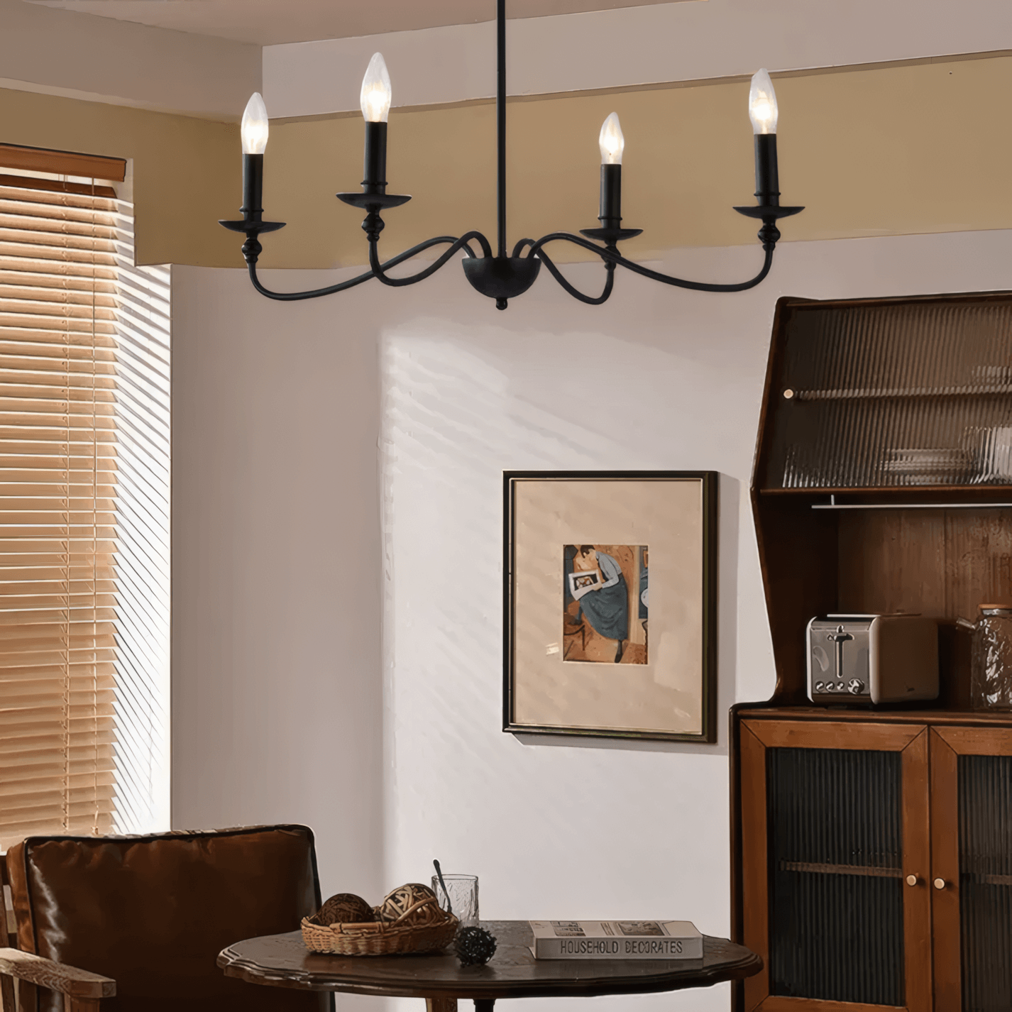 Royal Candle LED Black 4-Head Chandelier for Living Area