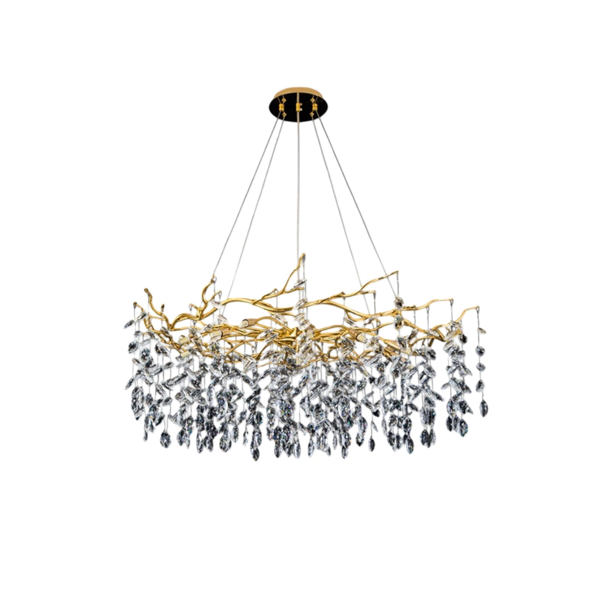 Chandelier - Crystal Cluster & Gold Metal Frame for Living Room