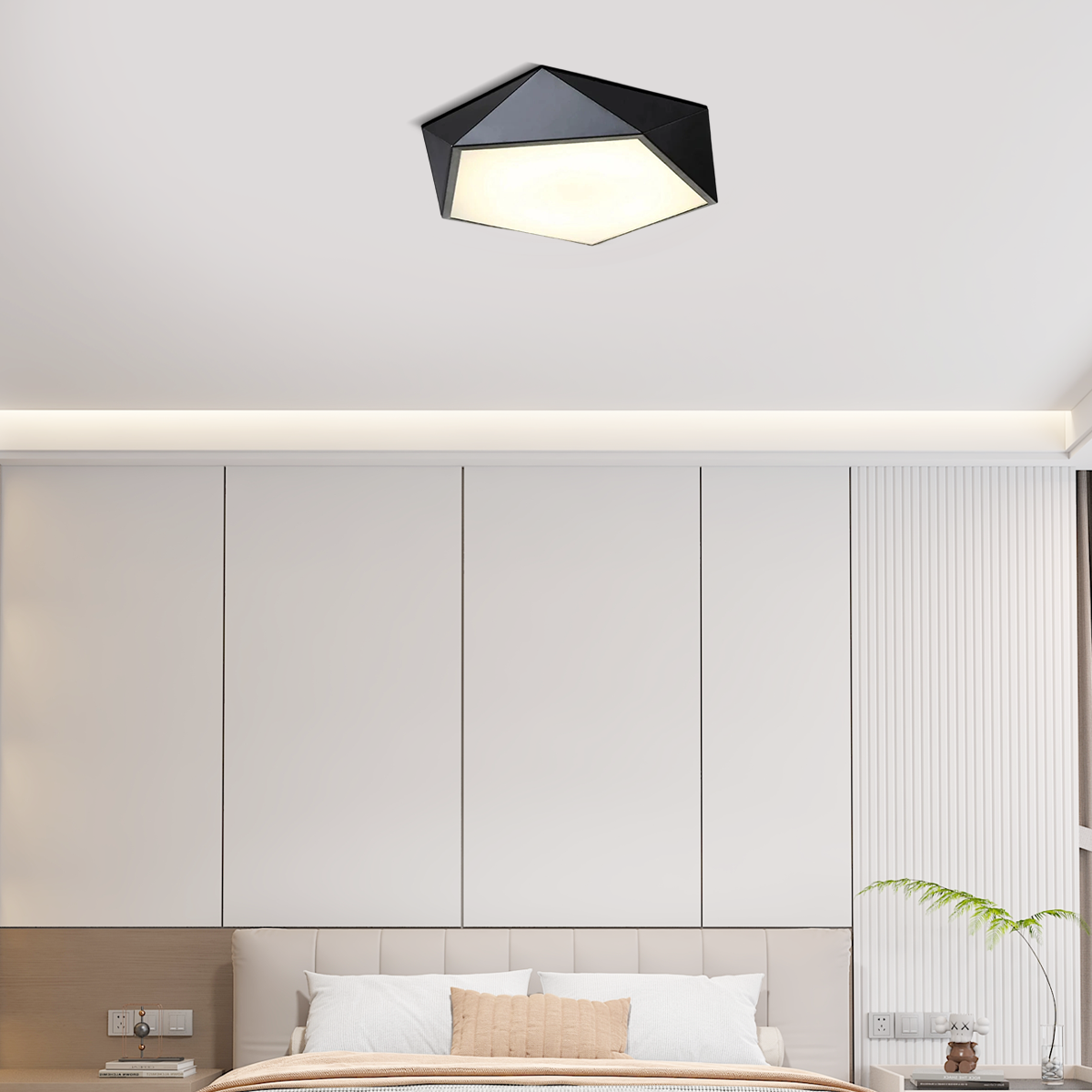 Black Polygonal Ceiling Light – Metal Fixture for Bedroom