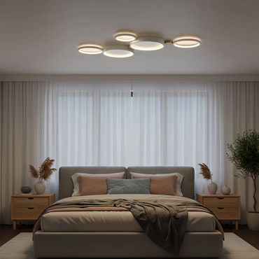 Arcato Modern Round Ceiling Light – Metal/Wood in Green/Grey/White for Living Room