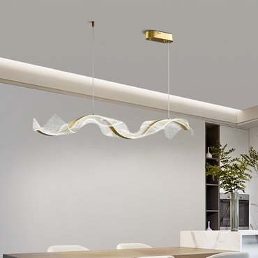 Modern Metal & Acrylic Pendant Light - Gold Wave Design for Dining Room 1