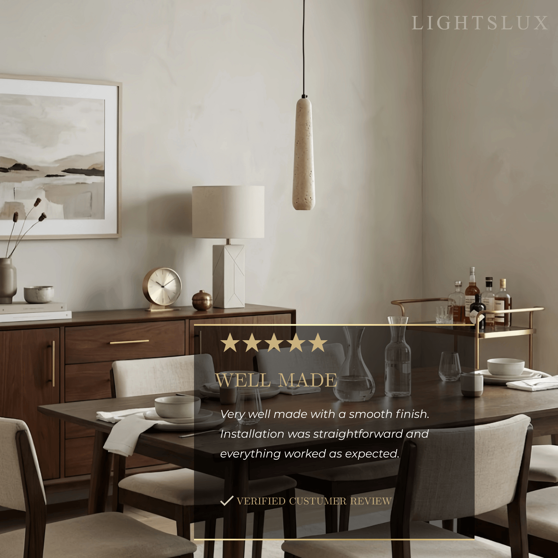 Lámpara colgante moderna Zenno — Cilindro de madera natural y piedra para comedor