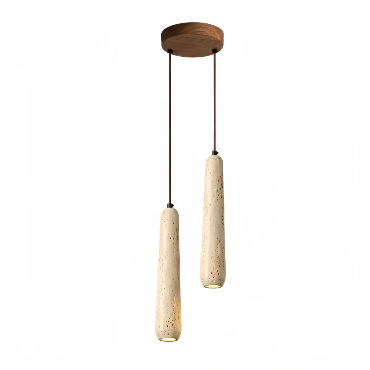 Lámpara colgante moderna Zenno — Cilindro de madera natural y piedra para comedor