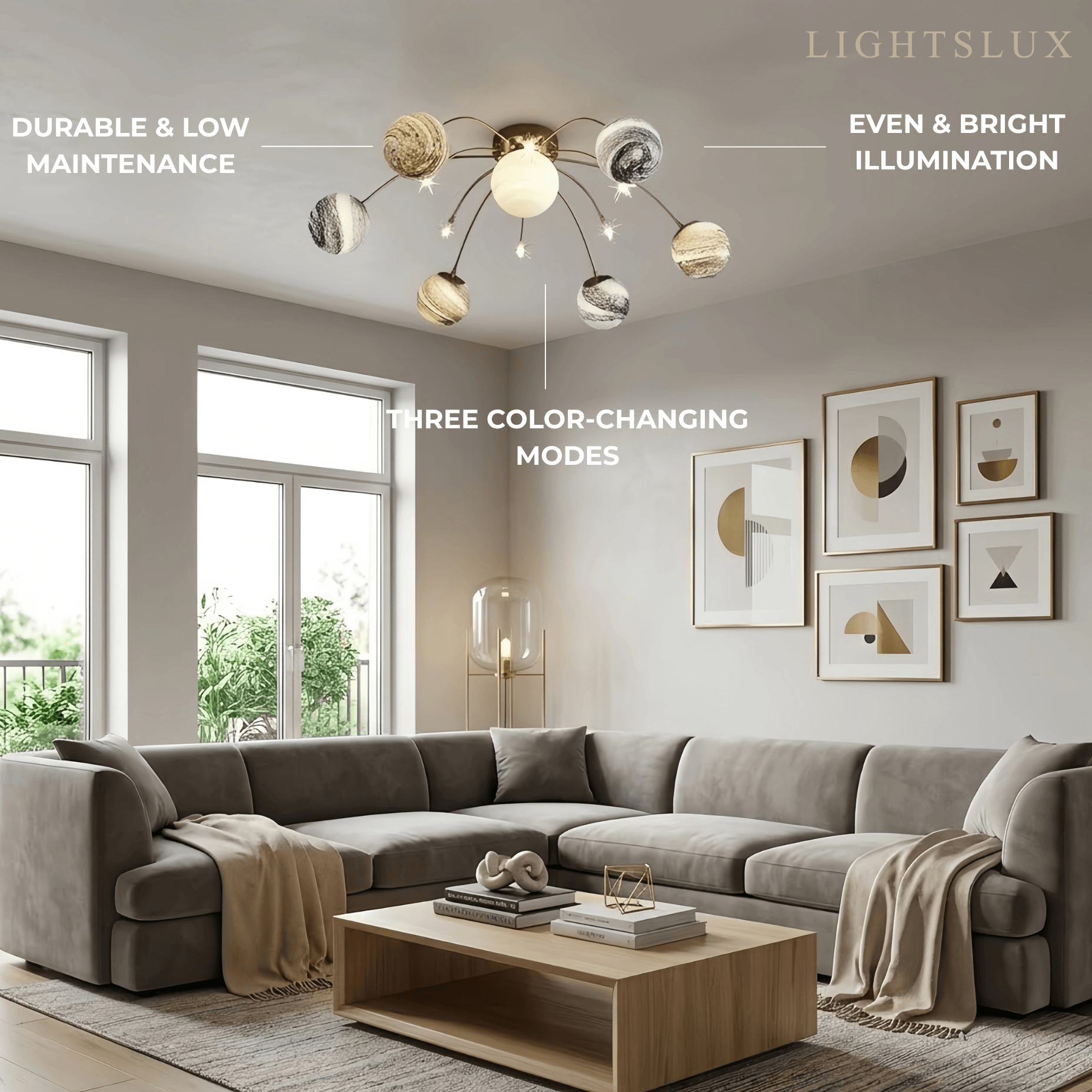 Nebula Art Deco Gold Frame Ceiling Light