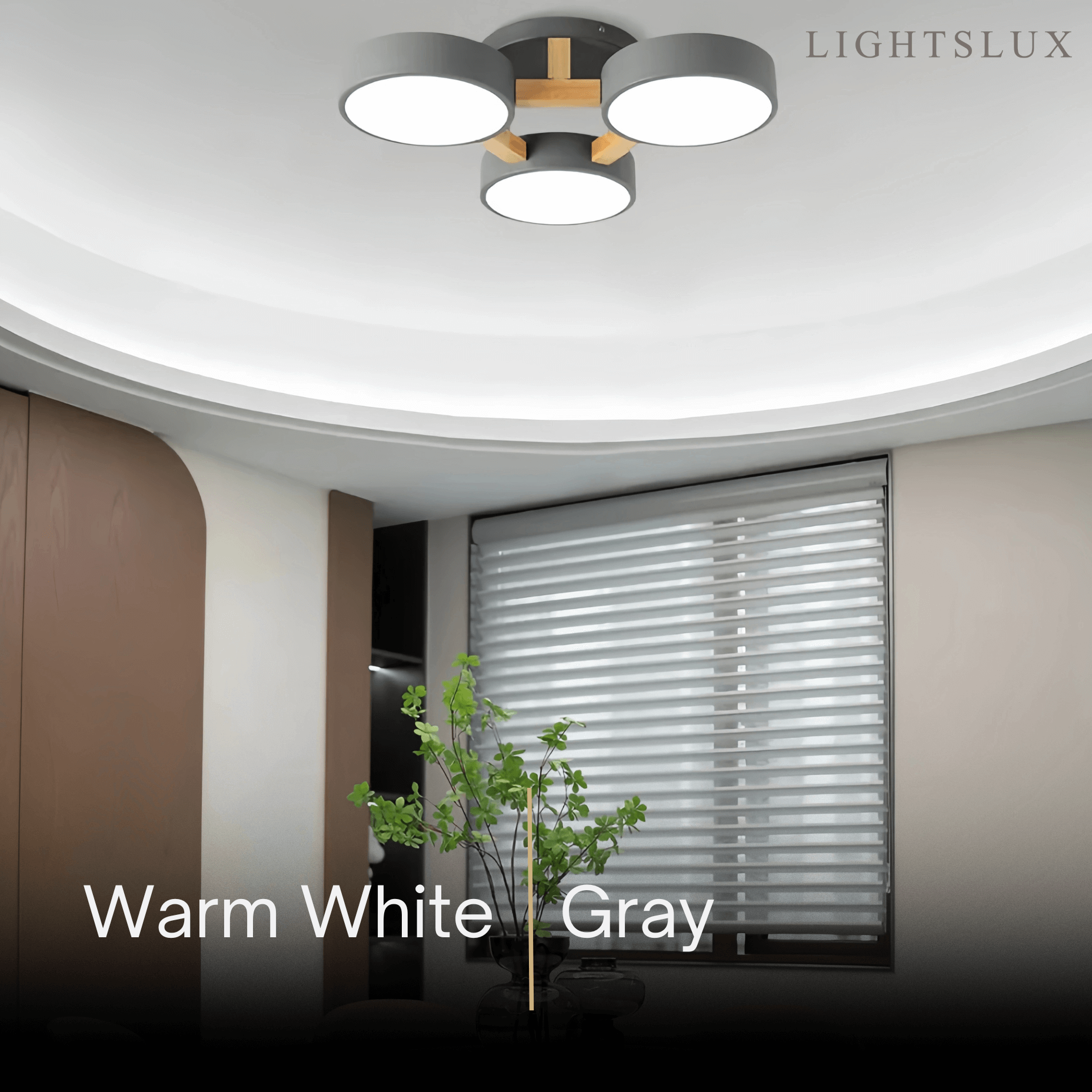 Round Ceiling Light – 3-Color Fixture with Three Heads Bedroom