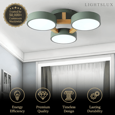 Round Ceiling Light – 3-Color Fixture with Three Heads Bedroom