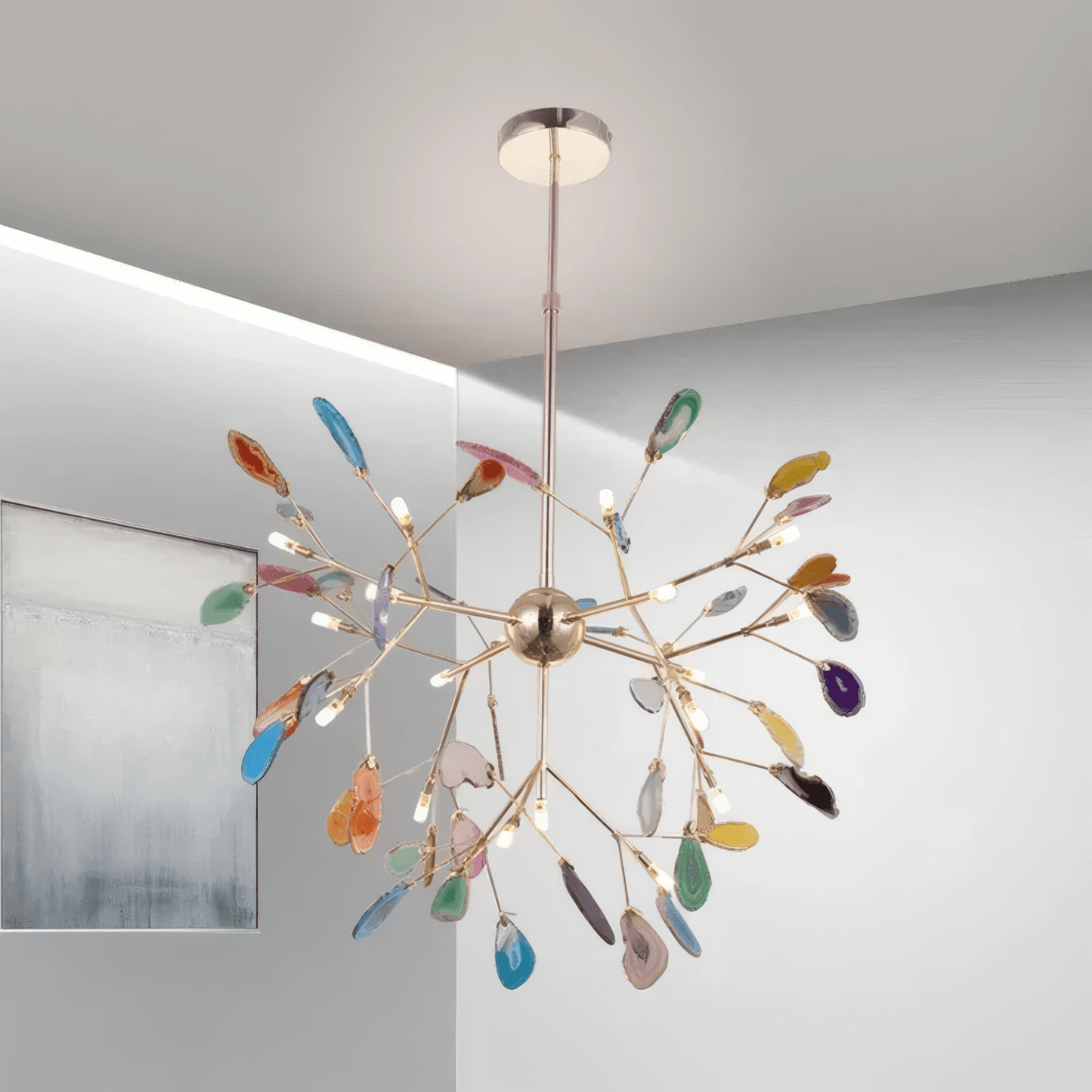 Art Deco Agate Multicolor Chandelier for Study Room