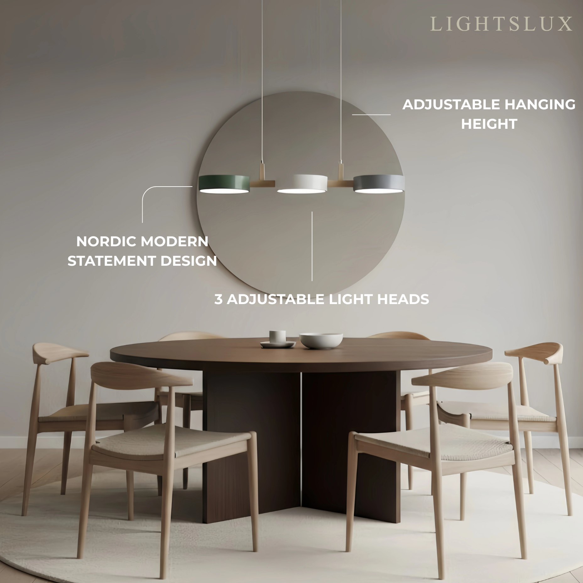 Arcato Nordic 3-Disc Pendant Light – Metal & Wood Lamp for Living Room