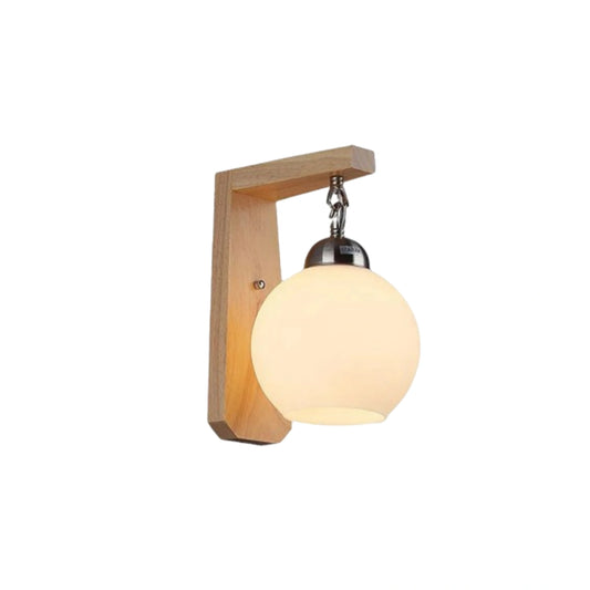 Lunara Nordic Beige Vanity Light – Wood & Metal Frame with Glass Globe for Bedroom