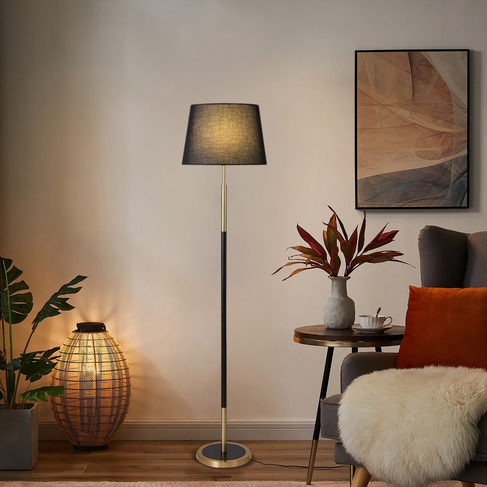 Floor Lamp — Metal Frame with Warm Glow Indoor