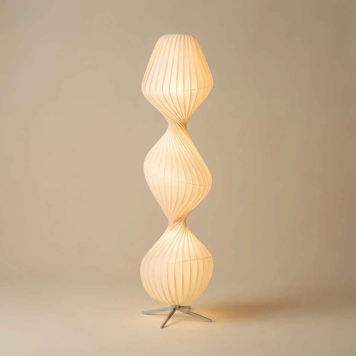 Zenno Art Deco Floor Lamp – White Pleated Fabric & Metal for Bedroom