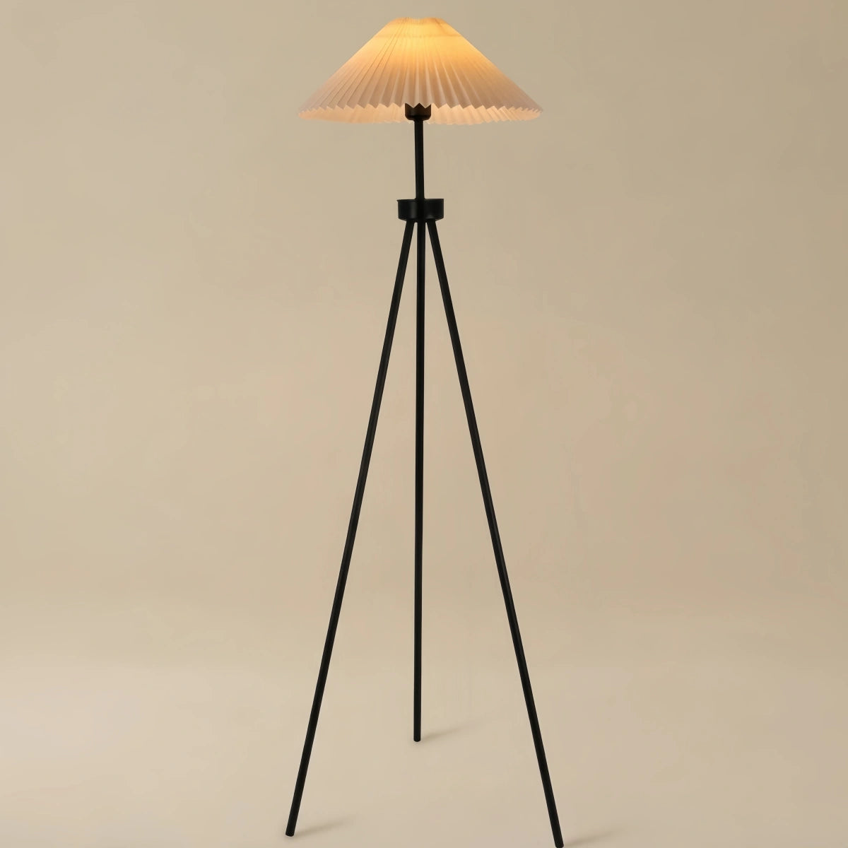 Irondale Modern Floor Lamp - Dark Green & White Tripod with Pleated Fabric for Bedroom