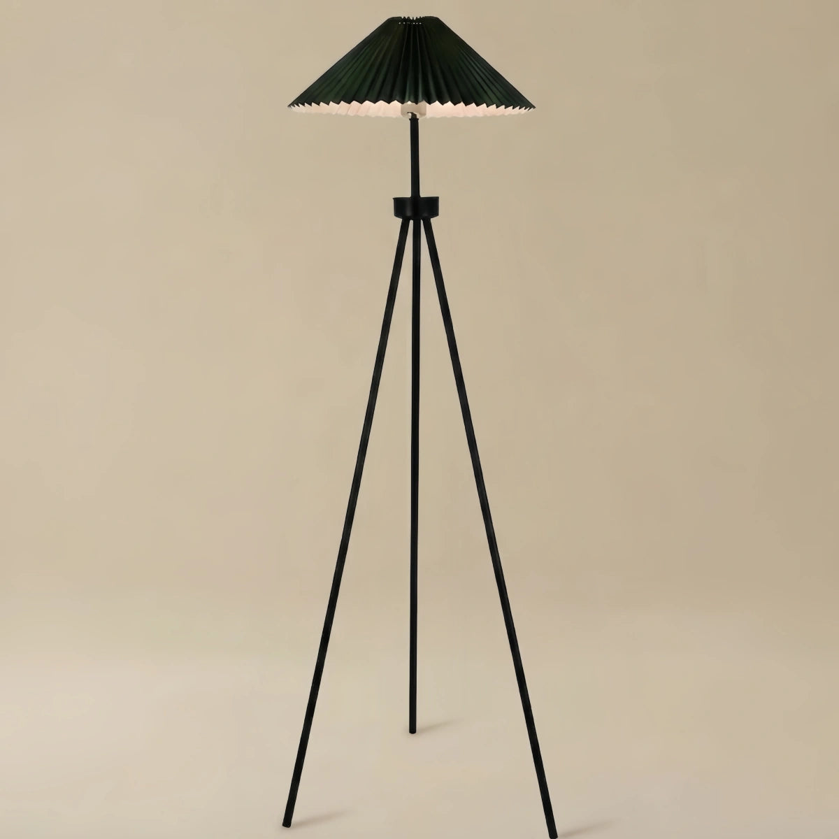Irondale Modern Floor Lamp - Dark Green & White Tripod with Pleated Fabric for Bedroom