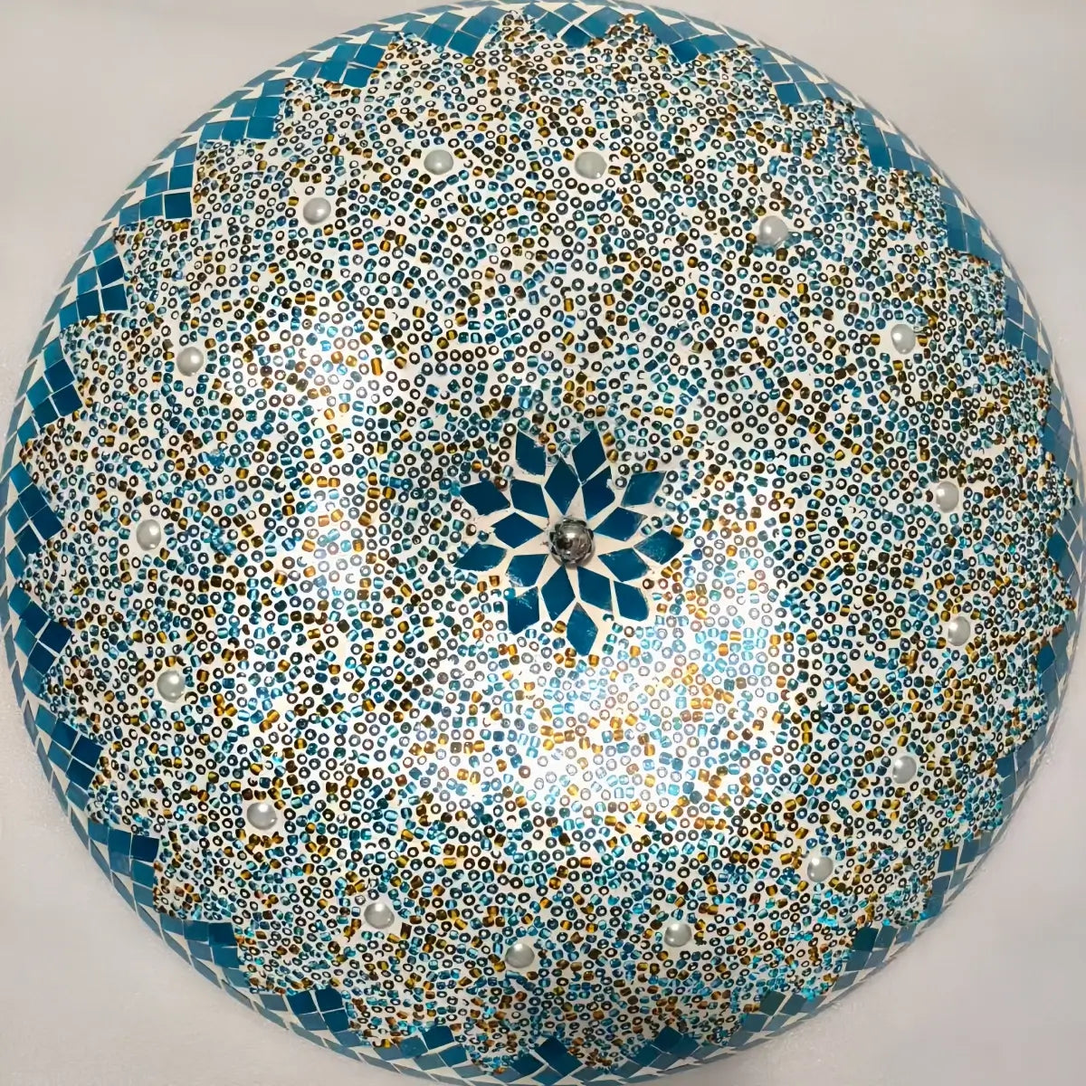 Mahara Mediterranean Ceiling Light - White/Yellow/Blue Metal & Glass for Bedroom