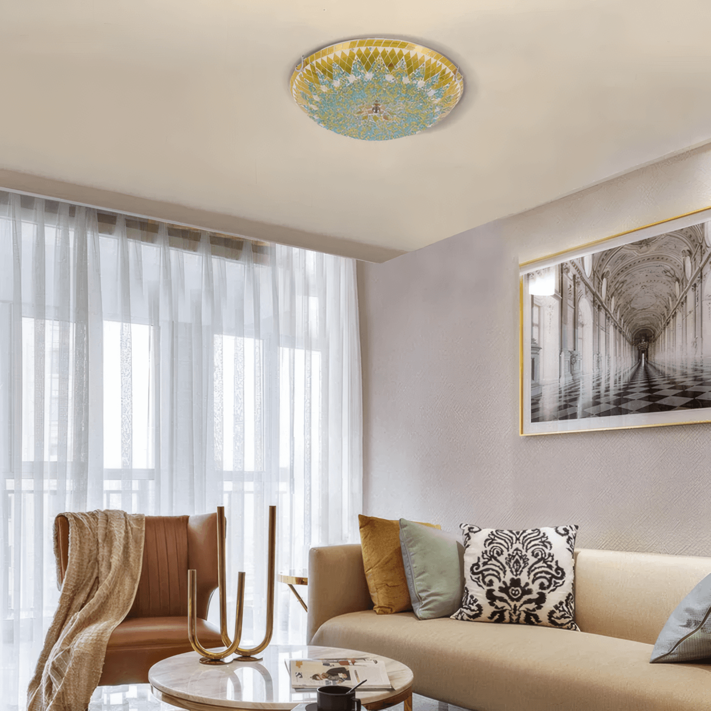 Yellow Ceiling Light Metal Glass Bedroom