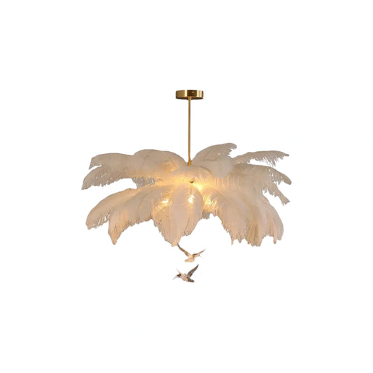 Lunara Art Deco Feather Chandelier – Elegant White for Contemporary Living Room
