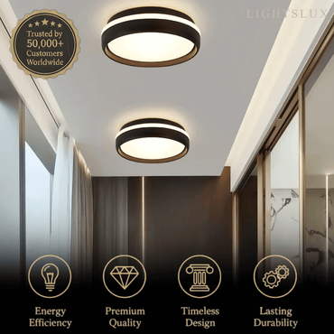 Embrace Modern Round Ceiling Light – Black or Grey Metal for Bedroom