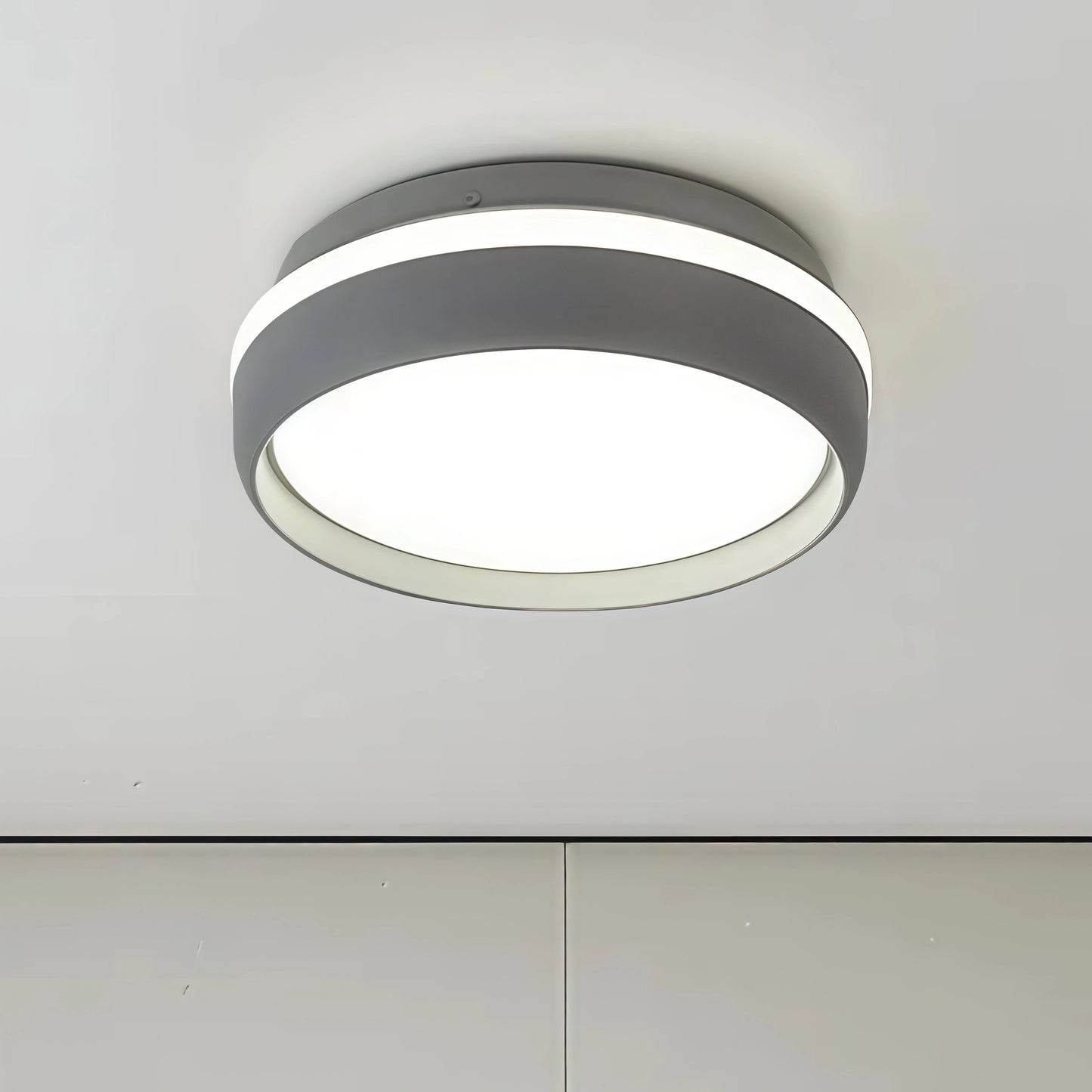 Embrace Modern Round Ceiling Light – Black or Grey Metal for Bedroom
