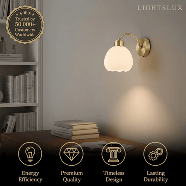 Crema Modern Gold Floral Wall Lamp – Metal/Glass Fixture for Bedroom