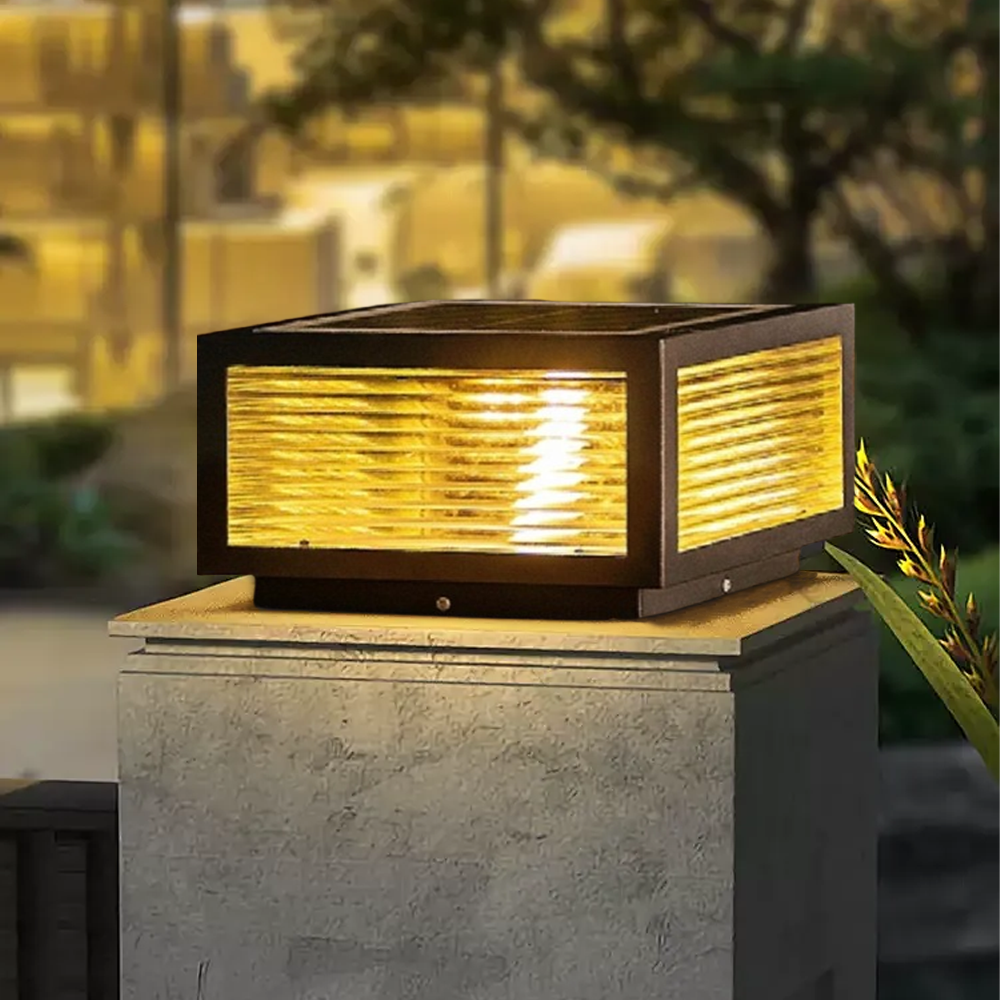 Modern Black Square Solar Outdoor Path Light Gatepost