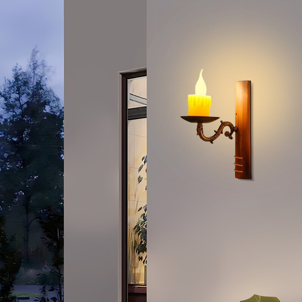 Vintage Easter Bamboo Brown Rectangular Wall Lamp Corridor