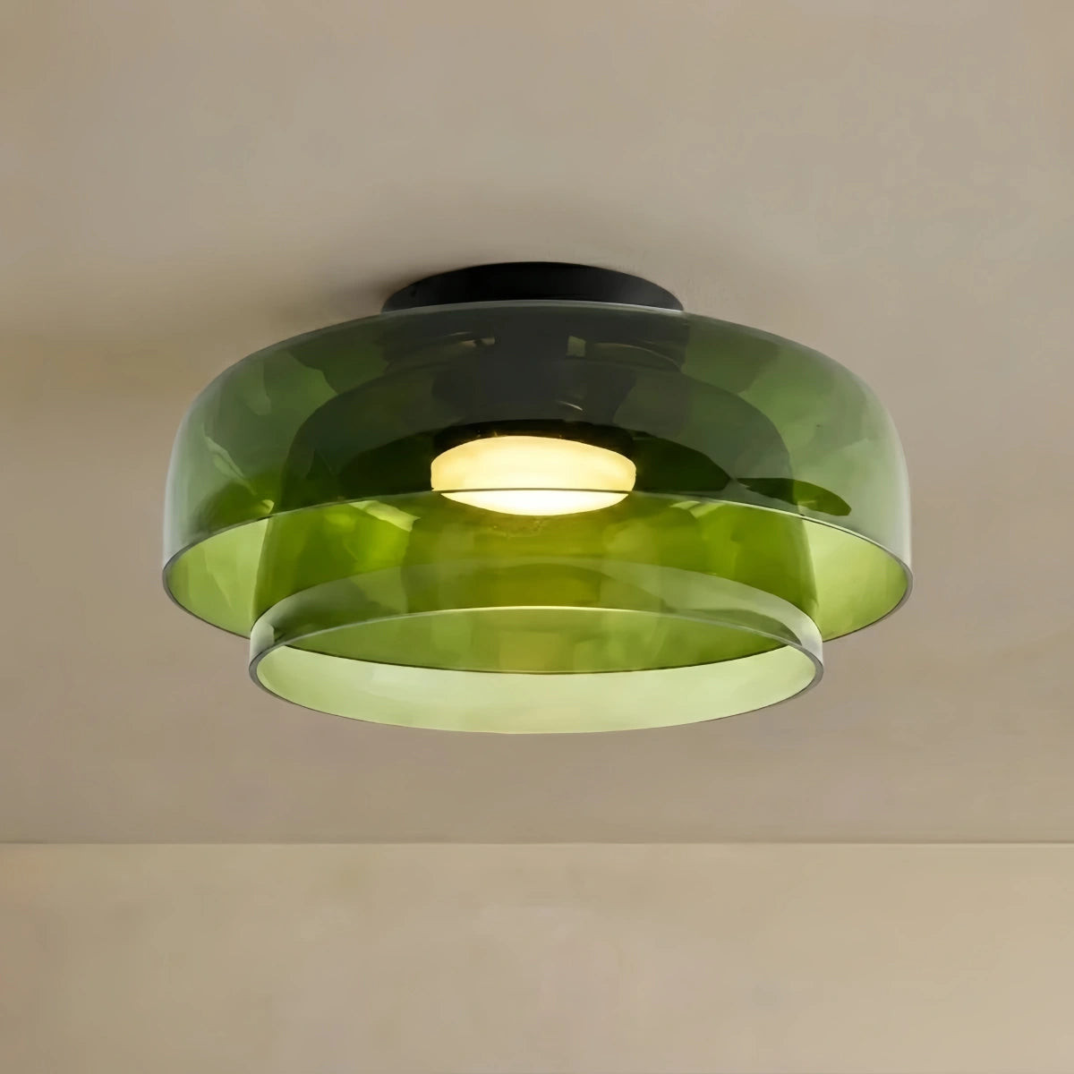 Vetro Modern Glass Ceiling Light - Green/Orange Bowl Design for Hallway