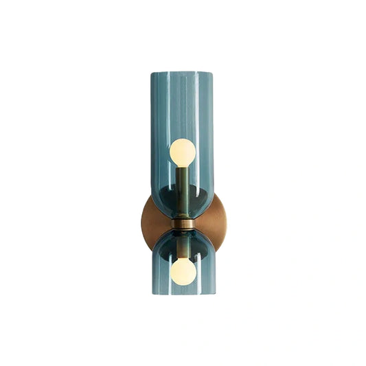 Vetro Modern Glass Wall Lamp - White/Blue/Gray Cylindrical Double Head for Bedroom