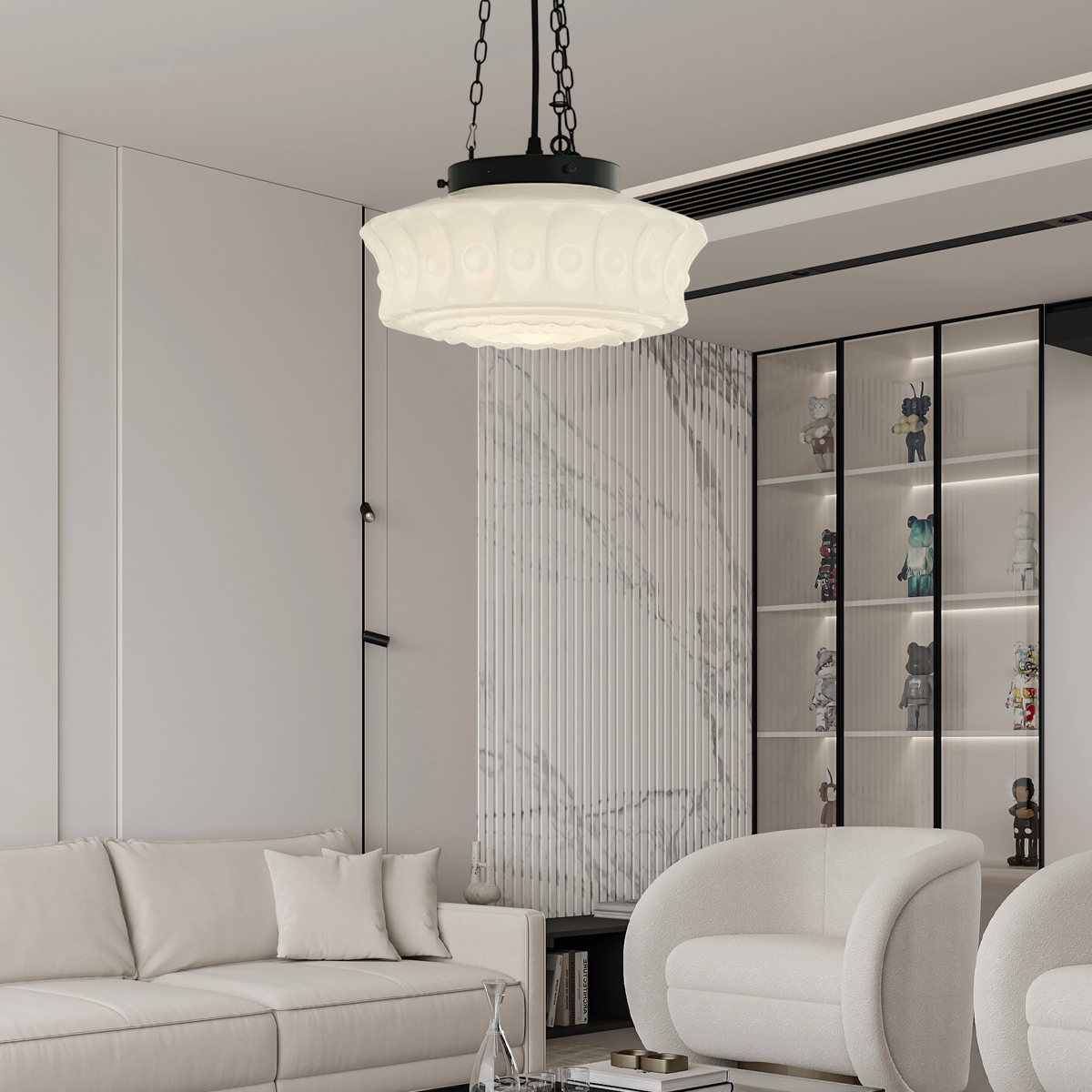 Vintage Glass Pendant Light - White for Living Room