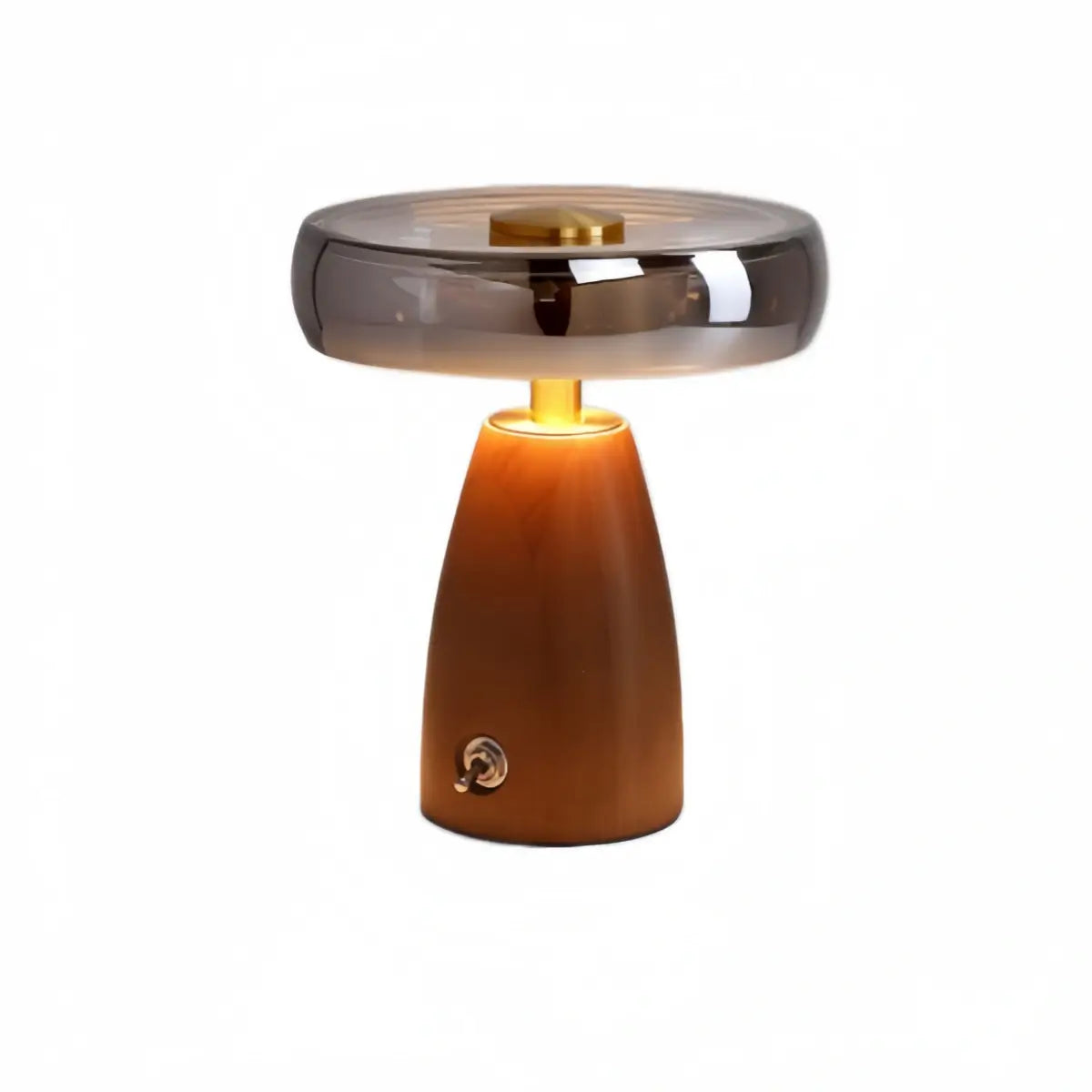 Vintage Table Lamp — Rubber wood & Smoked Glass for Bedroom Study