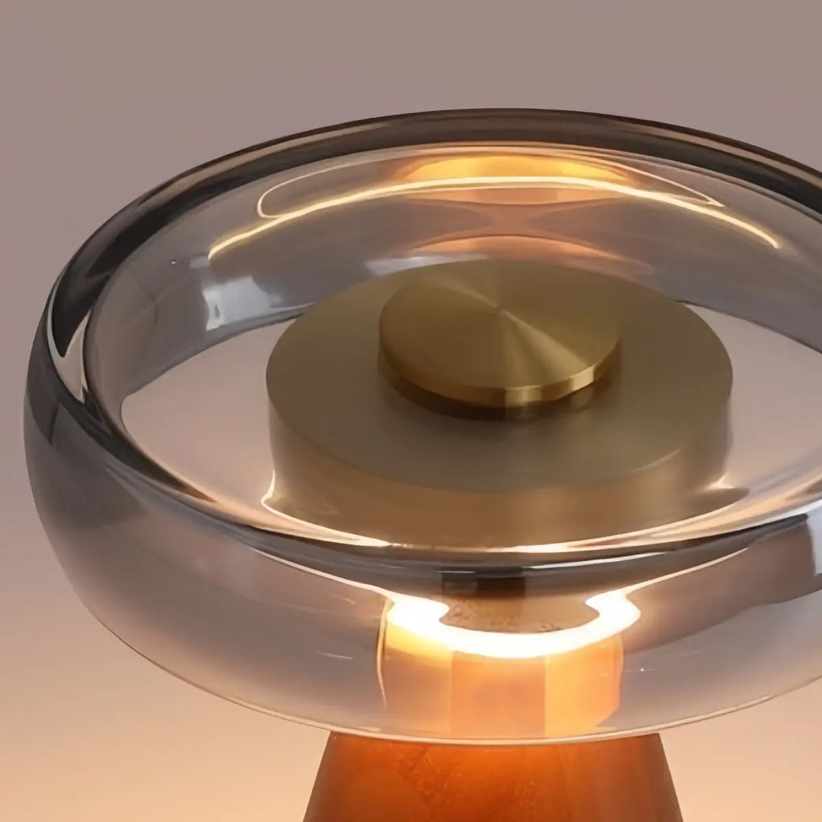 Vintage Table Lamp — Rubber wood & Smoked Glass for Bedroom Study Detail