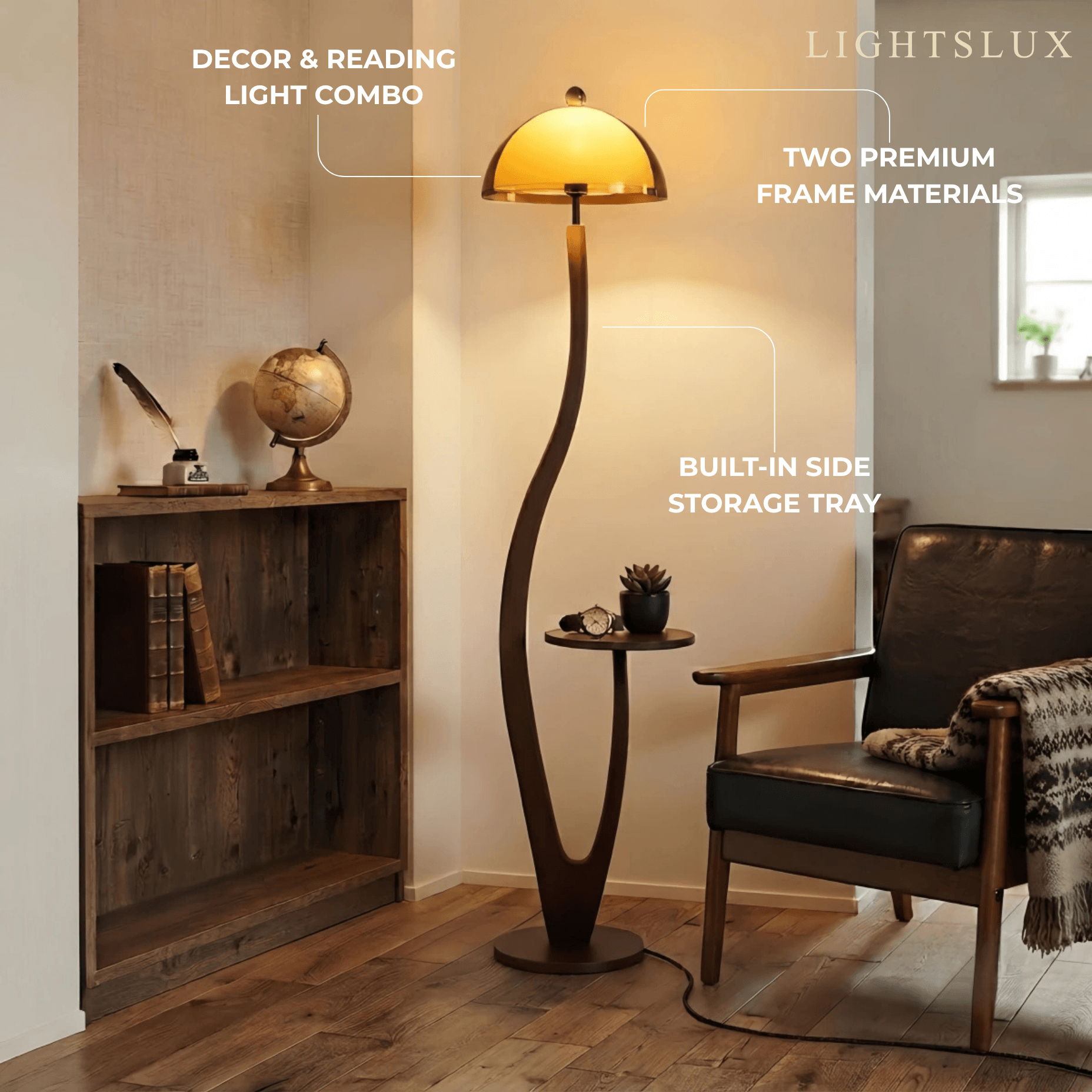 Velora Vintage Floor Lamp -- Fabric/Metal/Wood with Stepless Dimming for Bedroom
