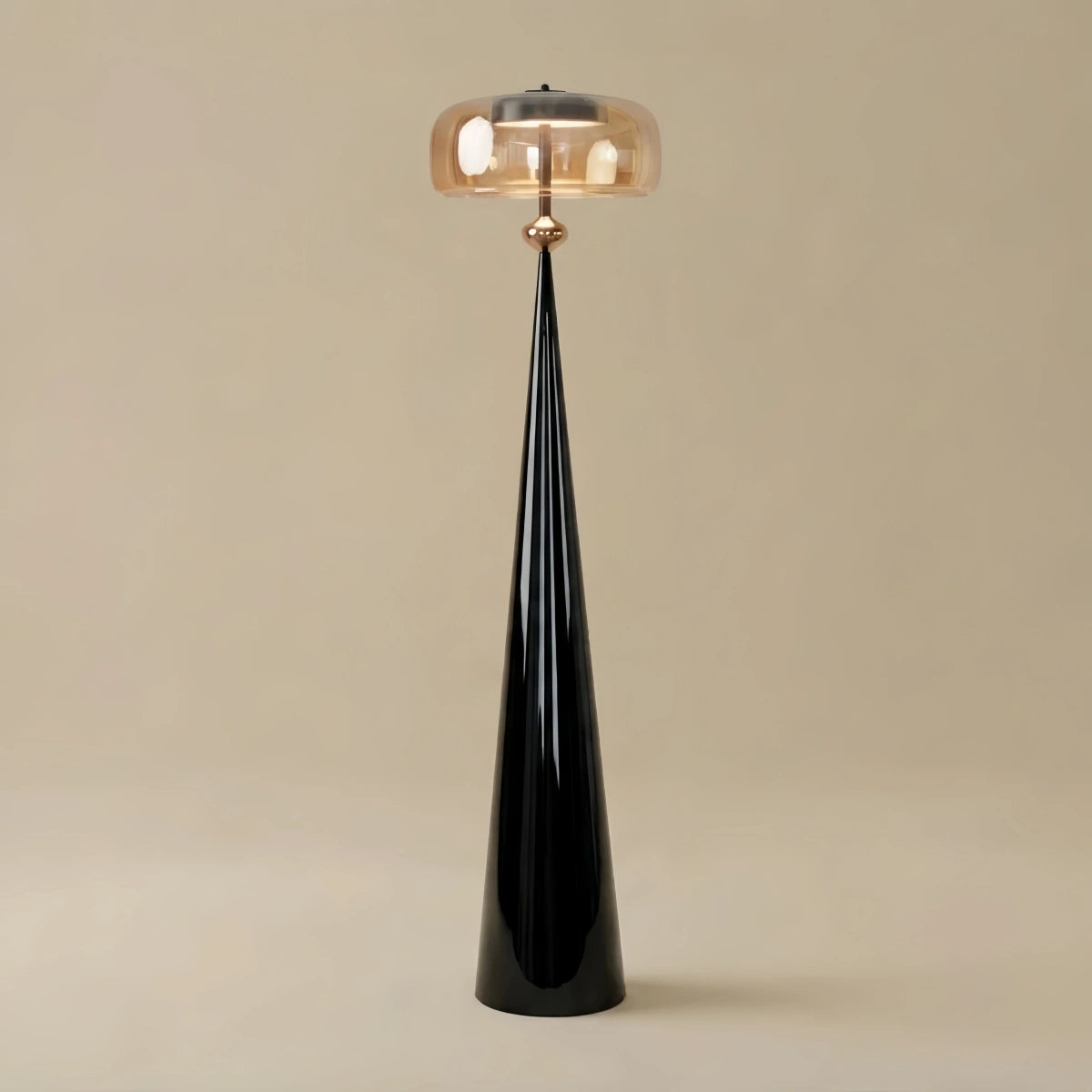 Vetro Modern Glass Floor Lamp -- Black Metal & Smoke Grey/Amber for Living Room