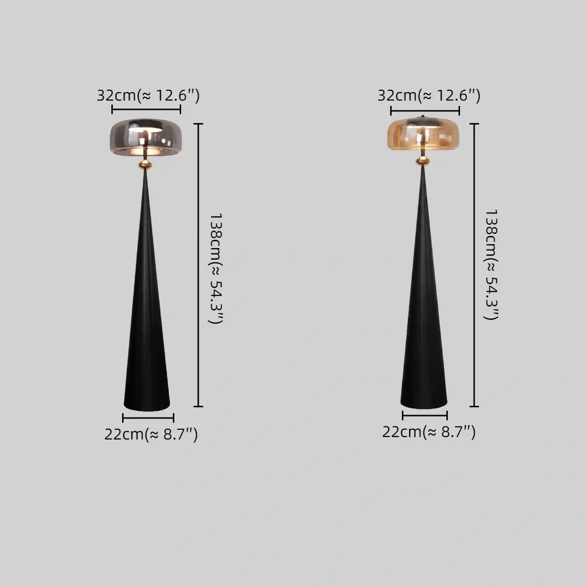 Vetro Modern Glass Floor Lamp -- Black Metal & Smoke Grey/Amber for Living Room Size