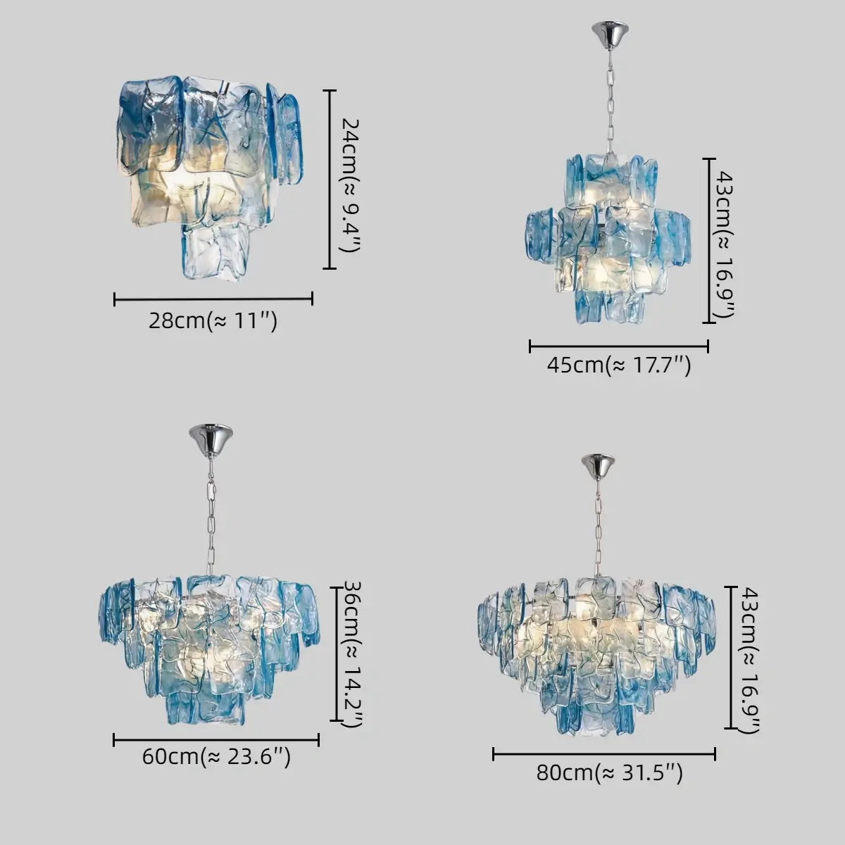 Excelis Luxury Branch-Style Tiered Chandelier— Metal & Glass Blue for Dining Room Size