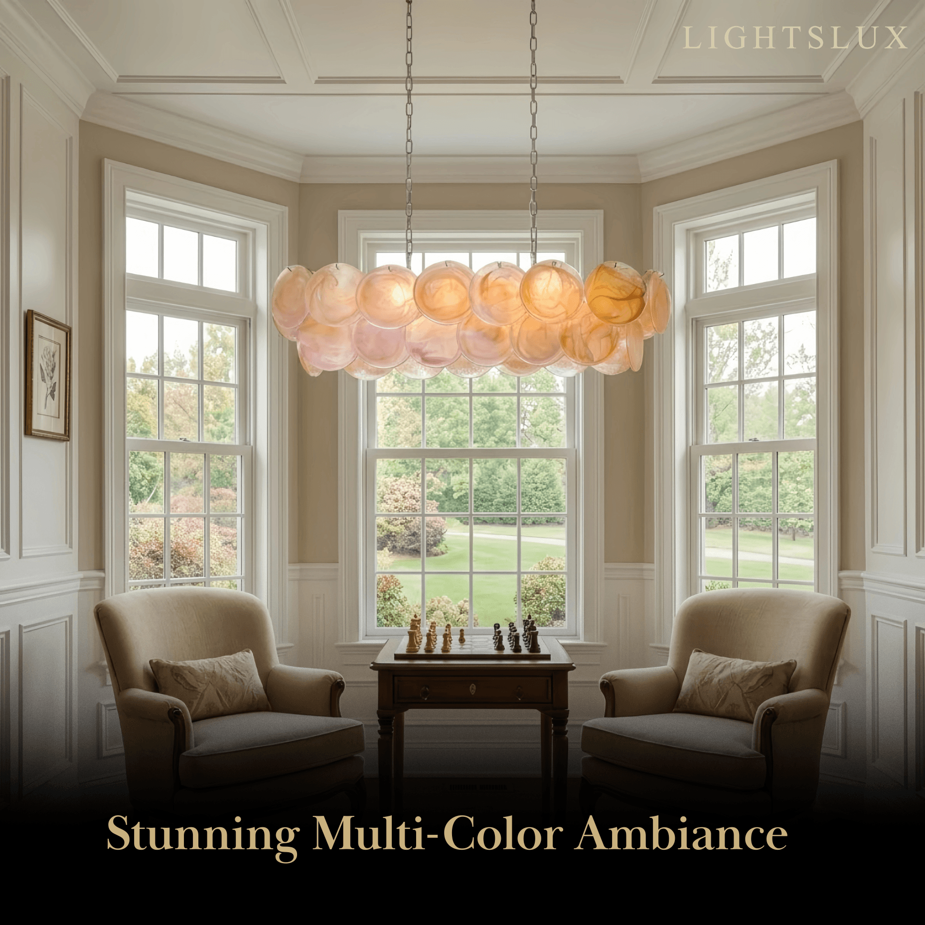 Vetro Luxury Chandelier - Iron Glass Crystal with Tri-color LED Multi-color for Living RoomCOLOR