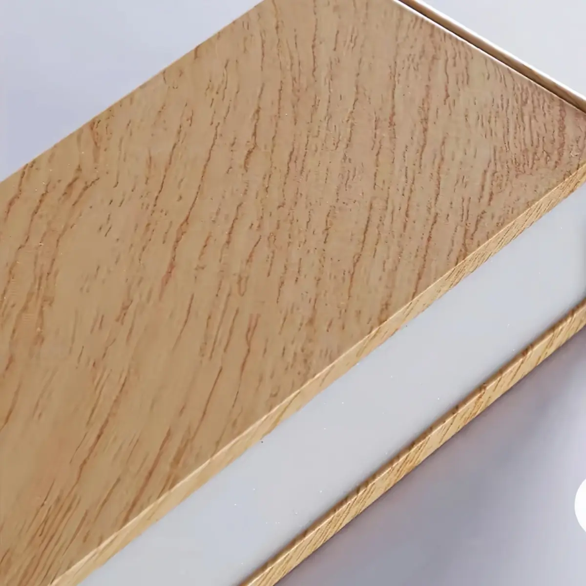 Zenno Minimalist Linear Ceiling Light -- Iron & Acrylic Wood-Grain Natural Wood/Walnut for Hallway Detail