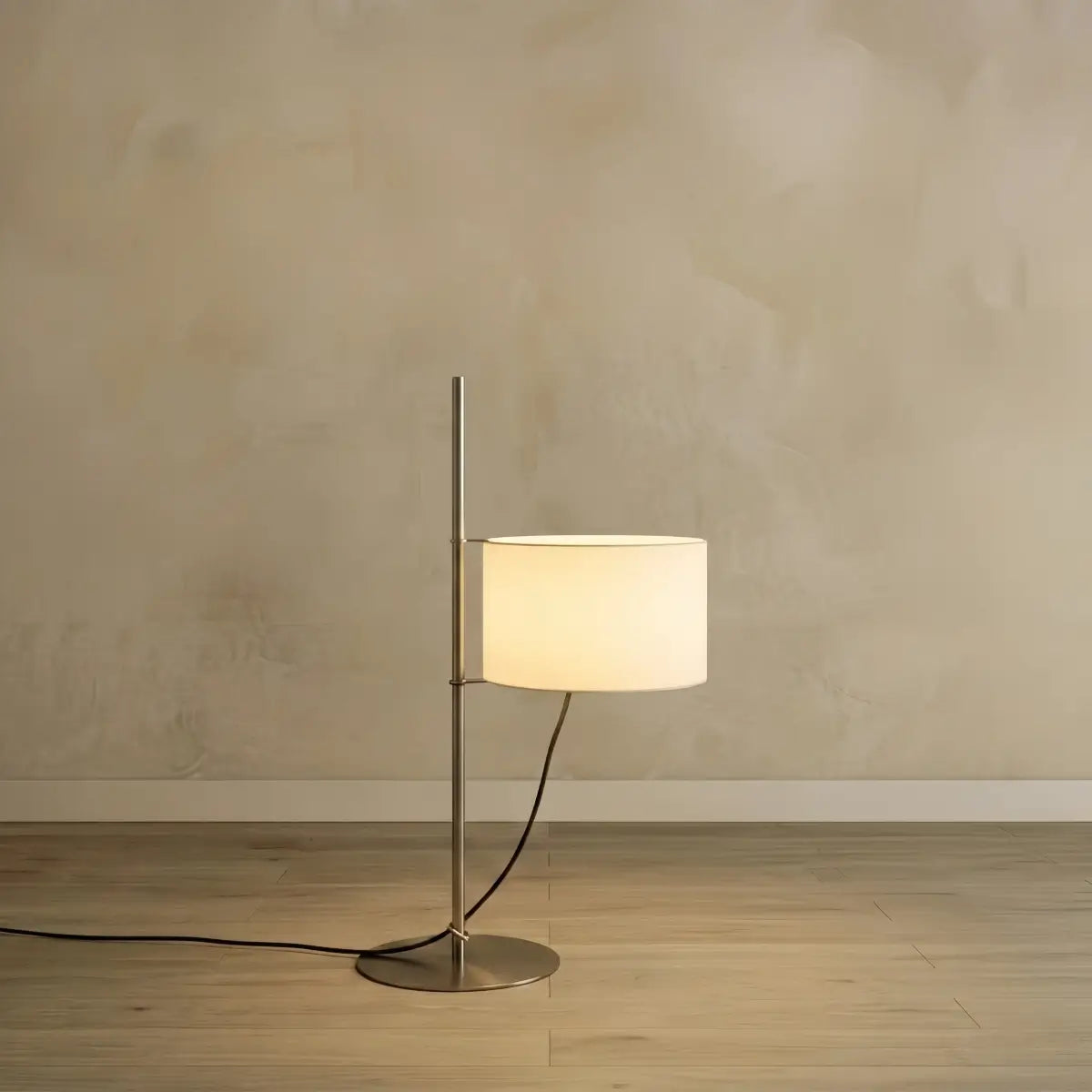 Vivara Mid-Century Floor Lamp -- Fabric Shade Nickel for Living Room