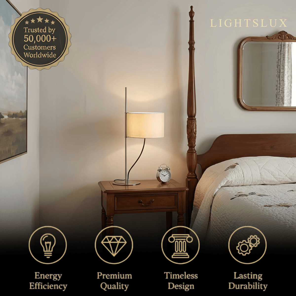 Vivara Mid-Century Floor Lamp -- Fabric Shade Nickel for Living Room