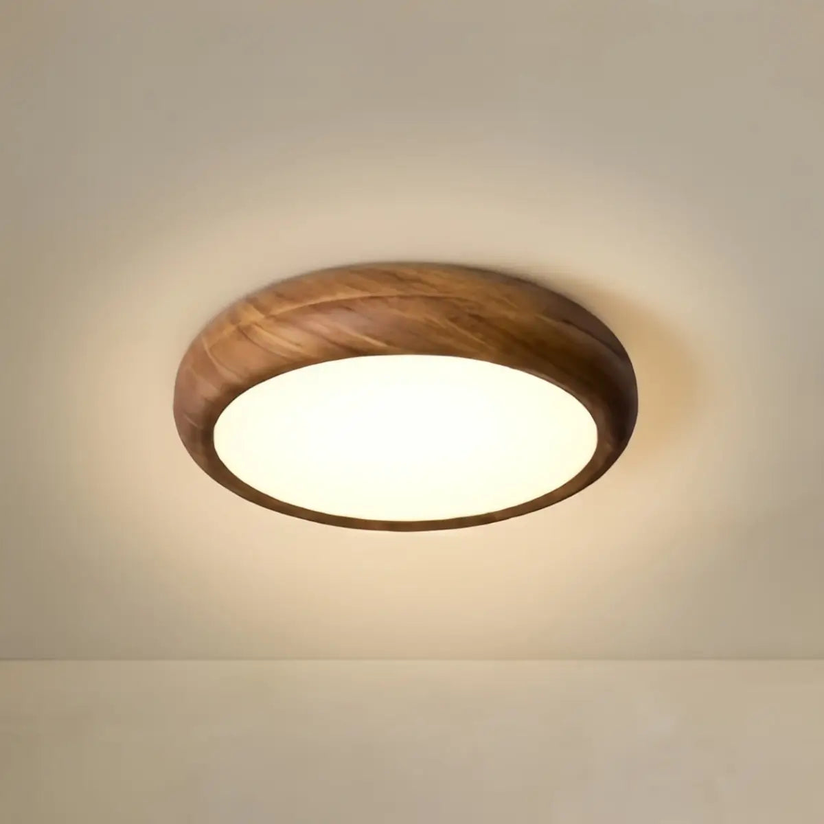 Scandinavian Round Ceiling Light – Metal & Acrylic, Walnut for Bedroom & Kitchen
