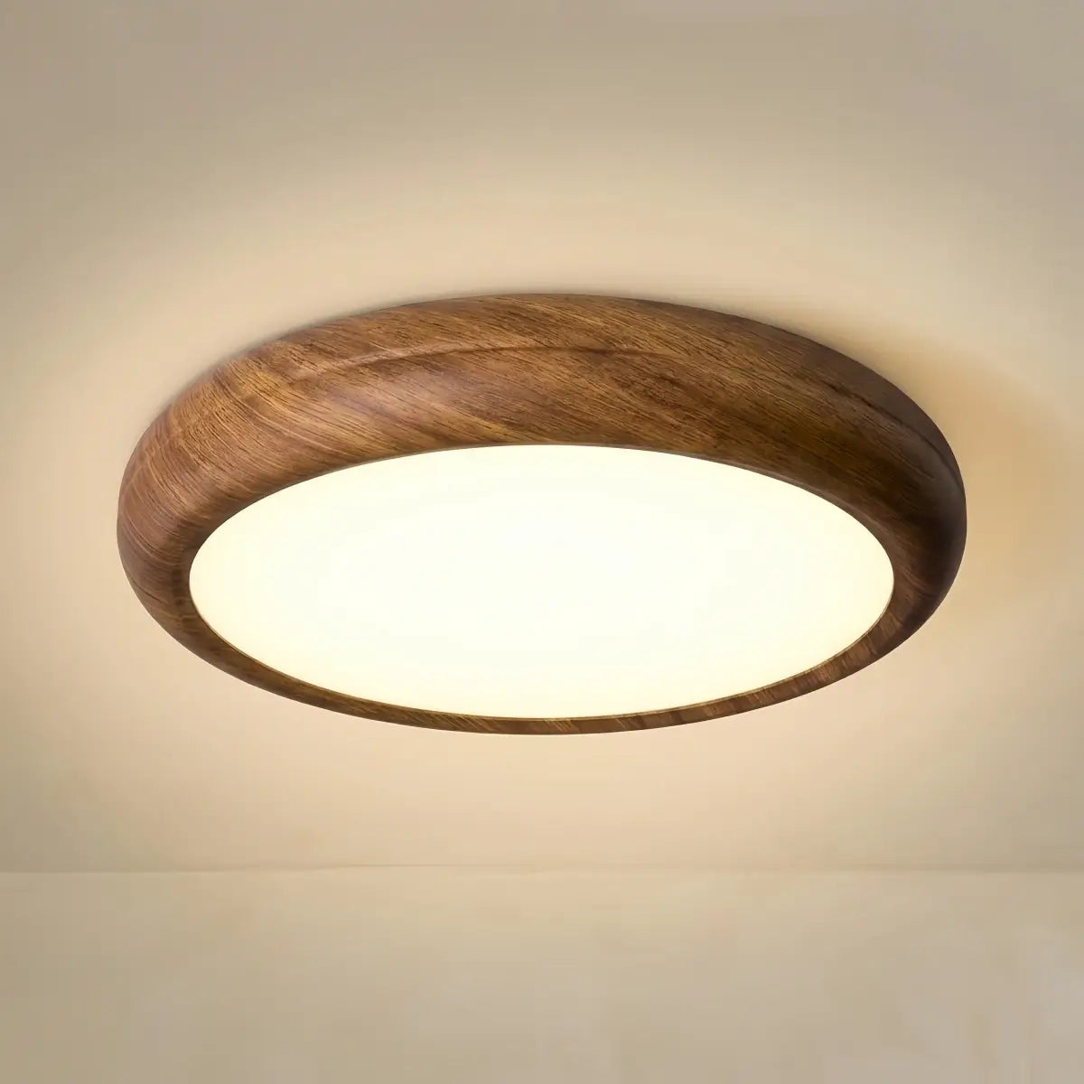 Scandinavian Round Ceiling Light – Metal & Acrylic, Walnut for Bedroom & Kitchen