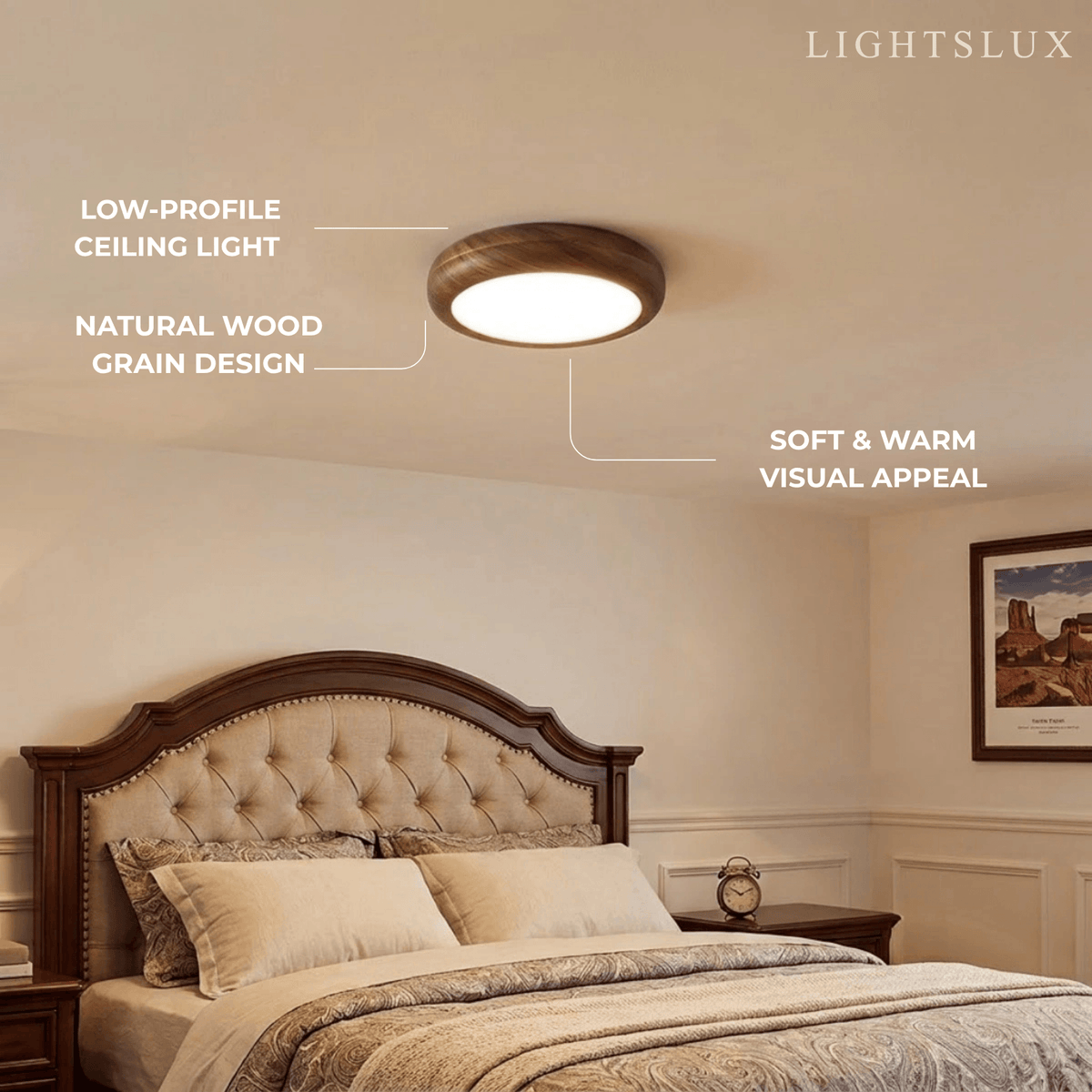 Scandinavian Round Ceiling Light – Metal & Acrylic, Walnut for Bedroom